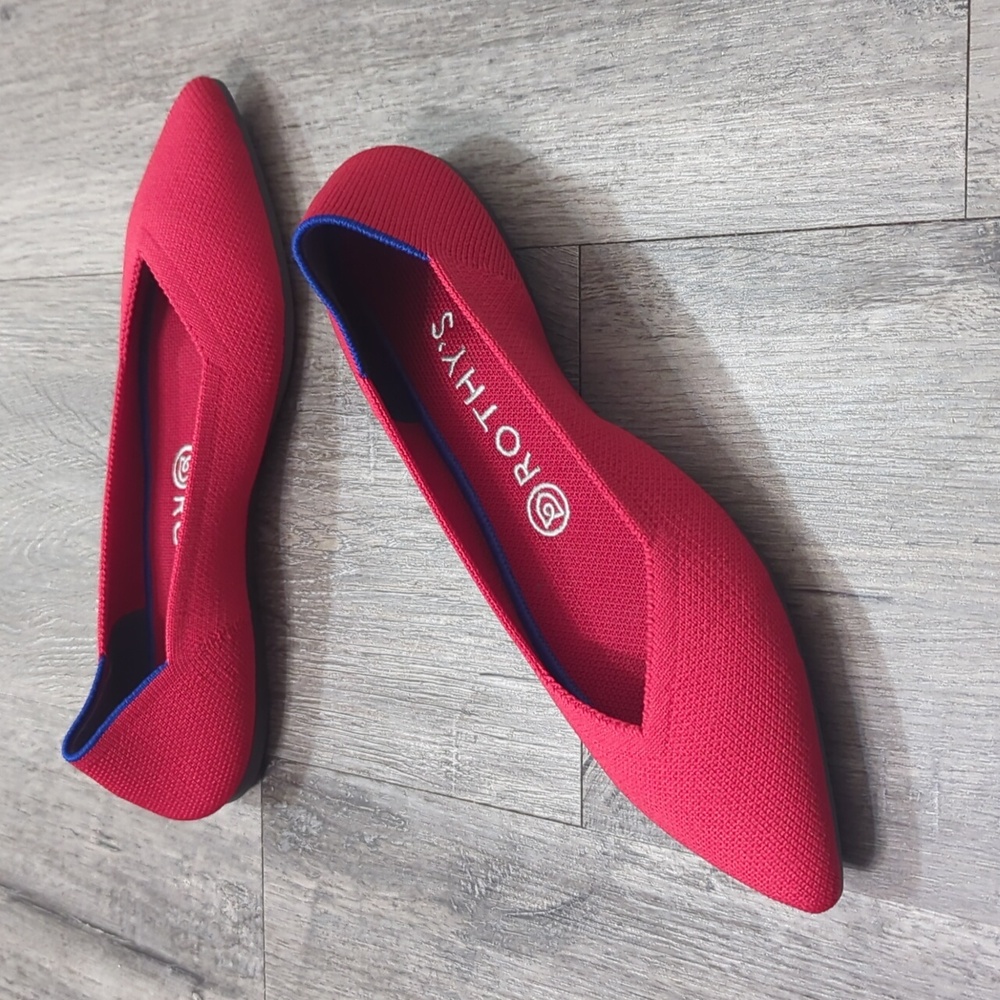 Rothy's Pointed Toe Chill Red Solid Blue Halo Fla… - image 4